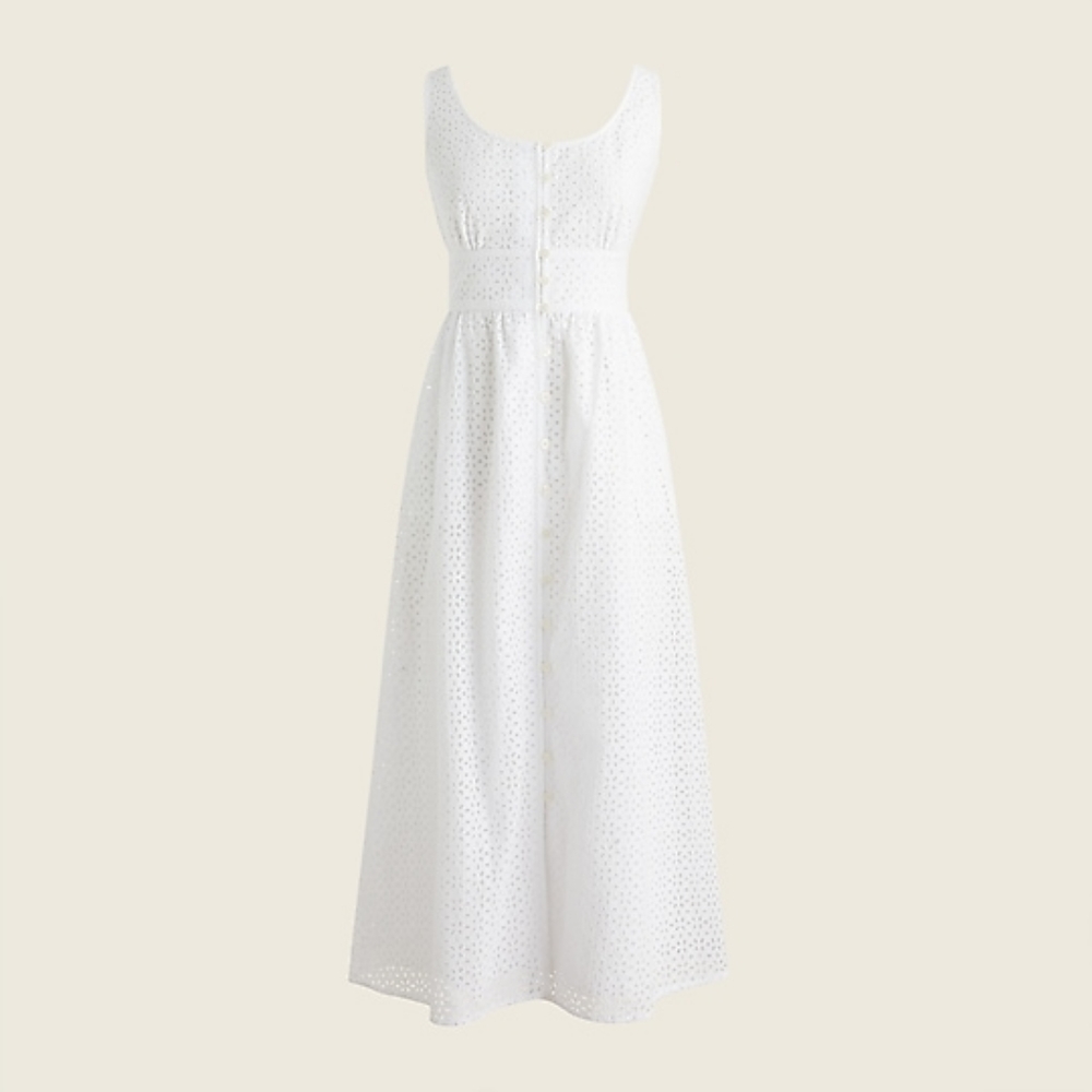 New! J. Crew size 8 White Button-front Eyelet Midi Dress New